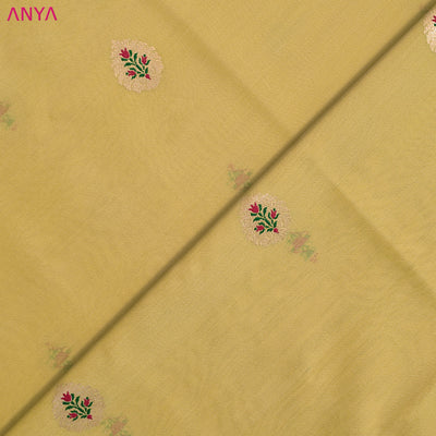 Yellow Tussar Raw Silk Fabric with Flower Butta Design