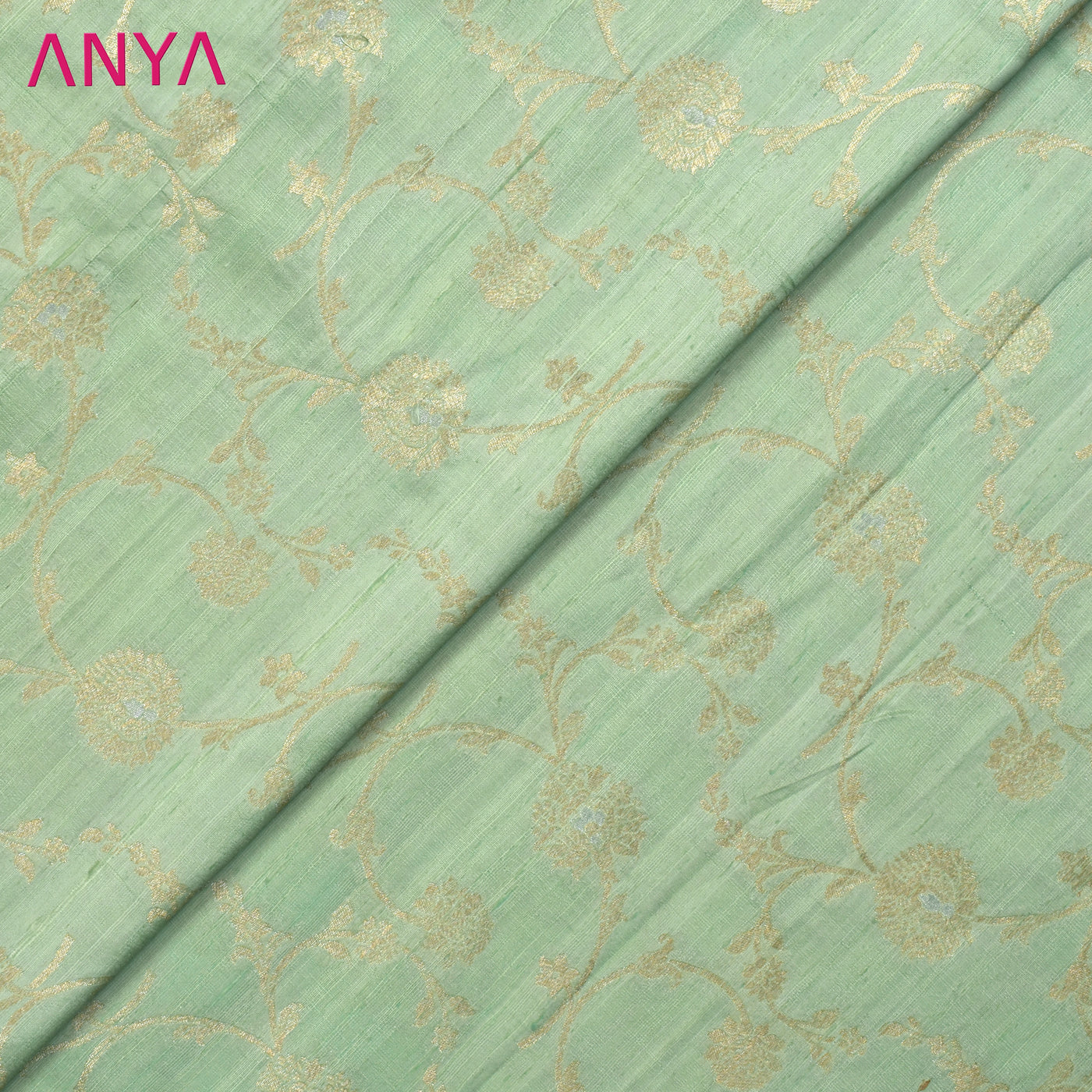 Apple Green Banarasi Silk Fabric with Creeper Design