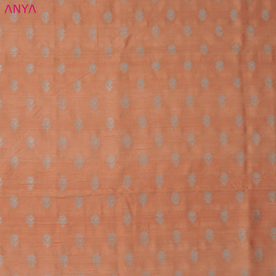 Peach Tussar Raw Silk Fabric with Small Zari Butta Design