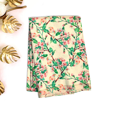 Off White Printed Kanchi Silk Saree with Floral Print Design