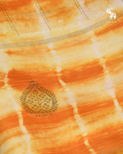 Off White and Oil Mustard Batik Kanchi Silk Saree