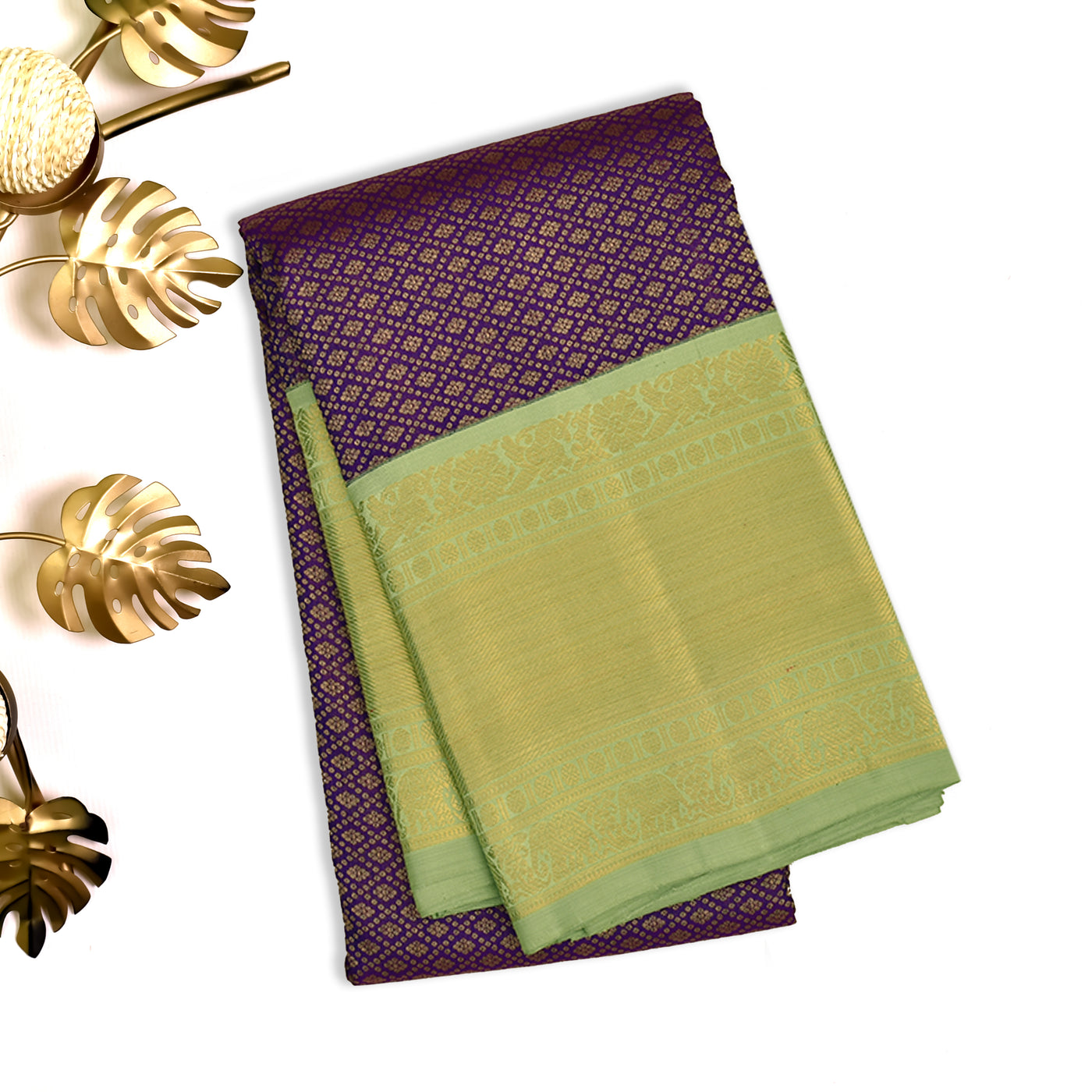 Purple Kanchipuram Silk Saree with Diamond Kattam Design