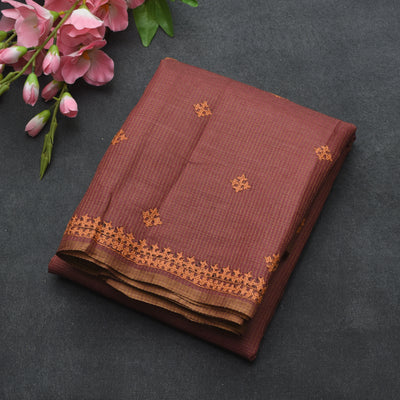 Onion Pink Tussar Silk Saree with Kutch Work Design