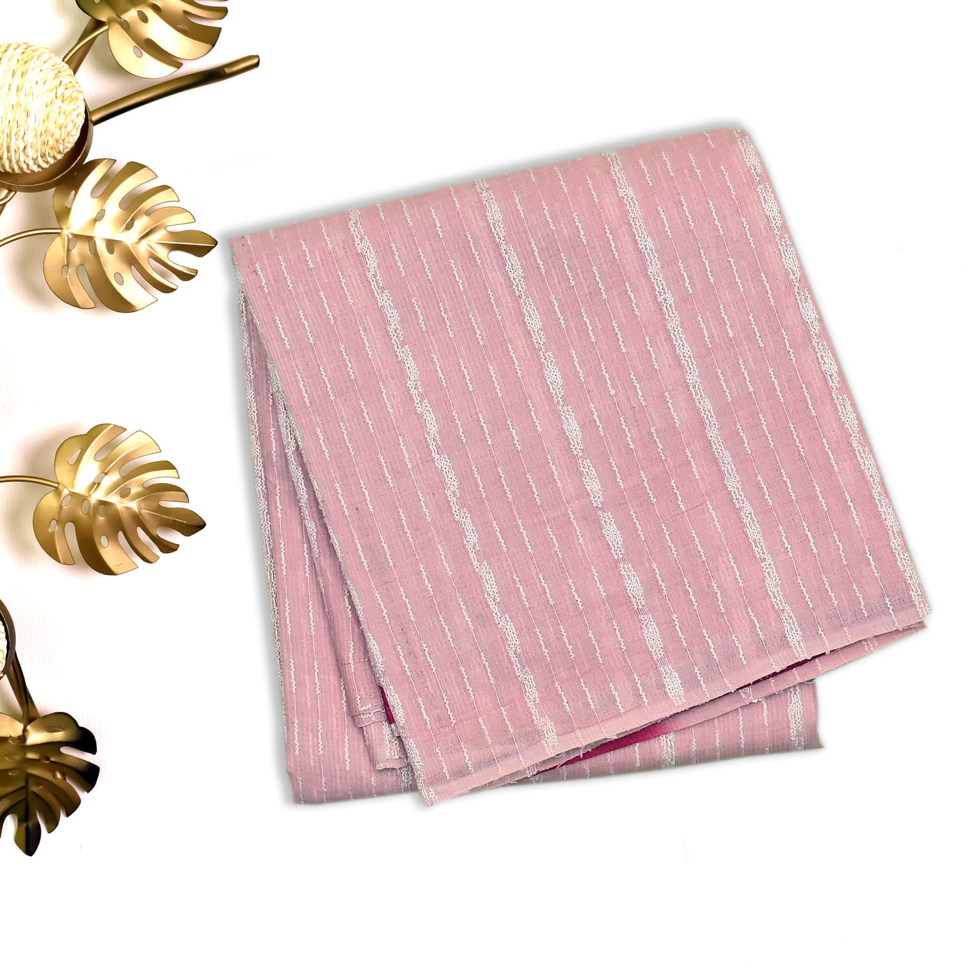 Baby Pink Tussar Silk Saree with Thread Stripes Design