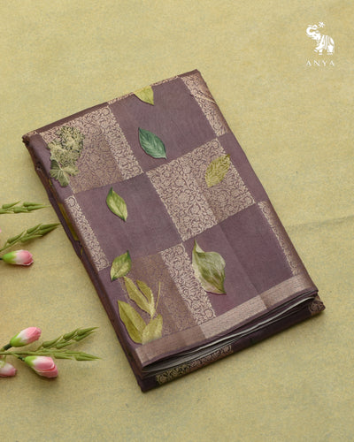 Lavender Banarasi Silk Saree with Box Floral Zari Design