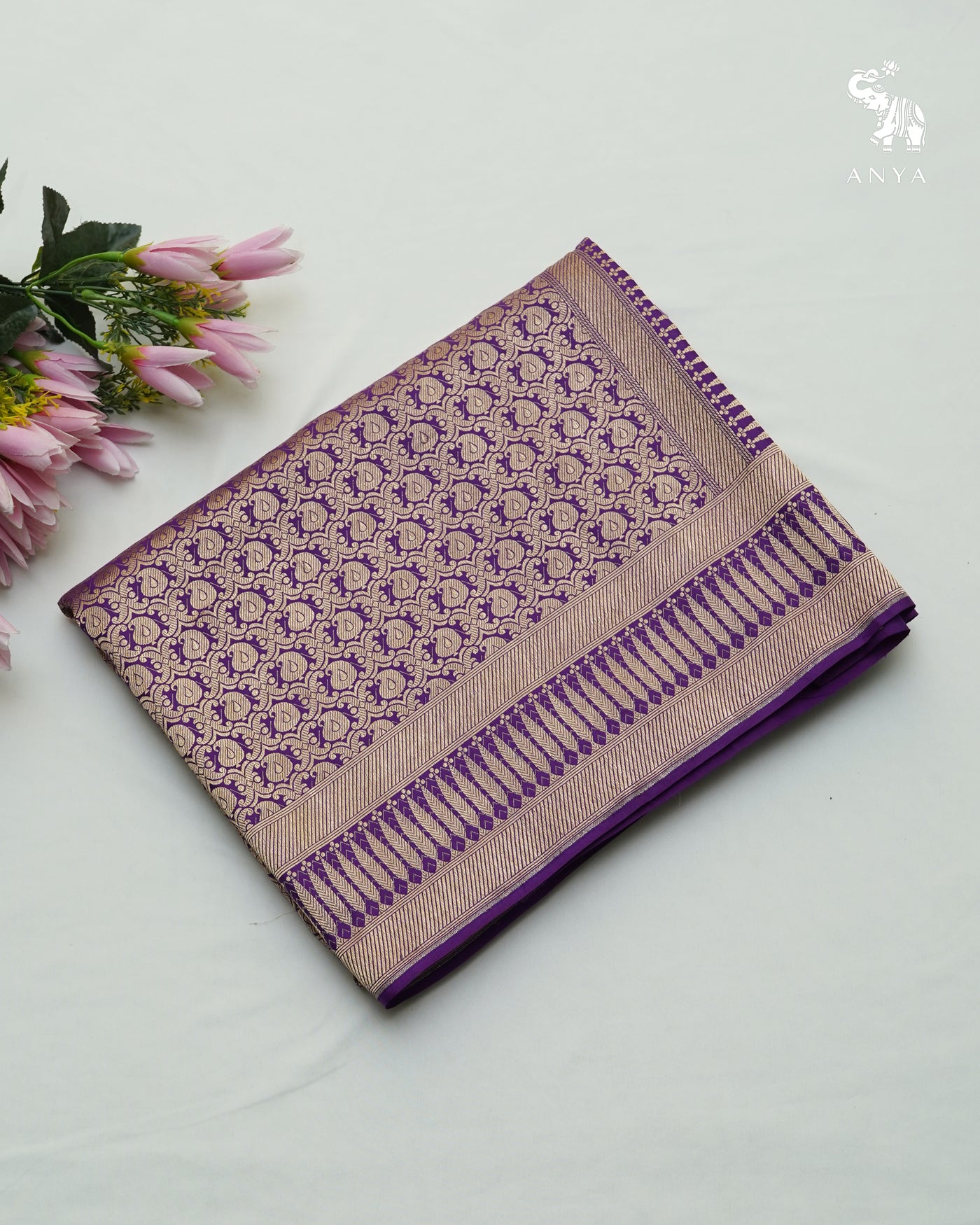 Violet Banarasi Silk Saree with Mango Zari Butta Design