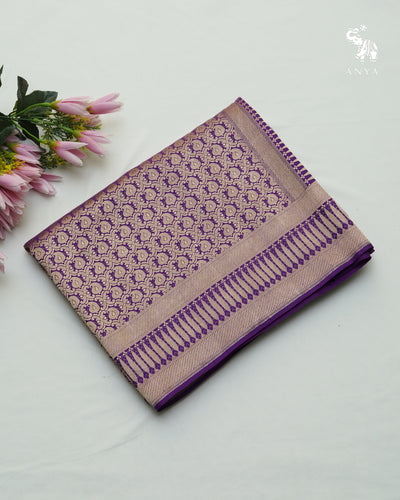 Violet Banarasi Silk Saree with Mango Zari Butta Design