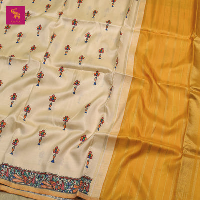 Off White Madhubani Kanchi Silk Saree