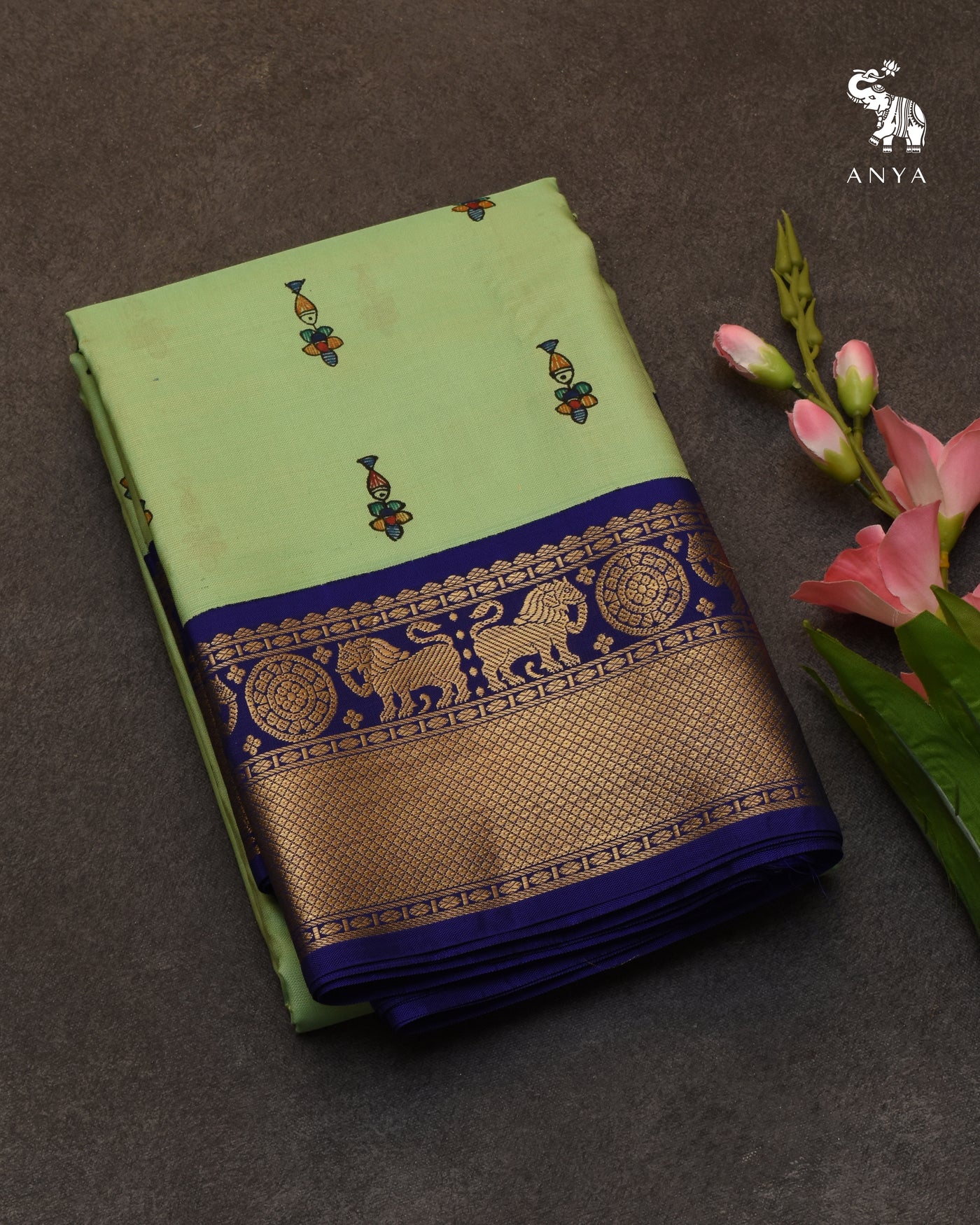 Pastel Green Madhubani Kanchi Silk Saree
