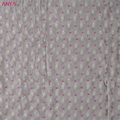 Grey Bandhani Silk Fabric with Small Zari Butta Design