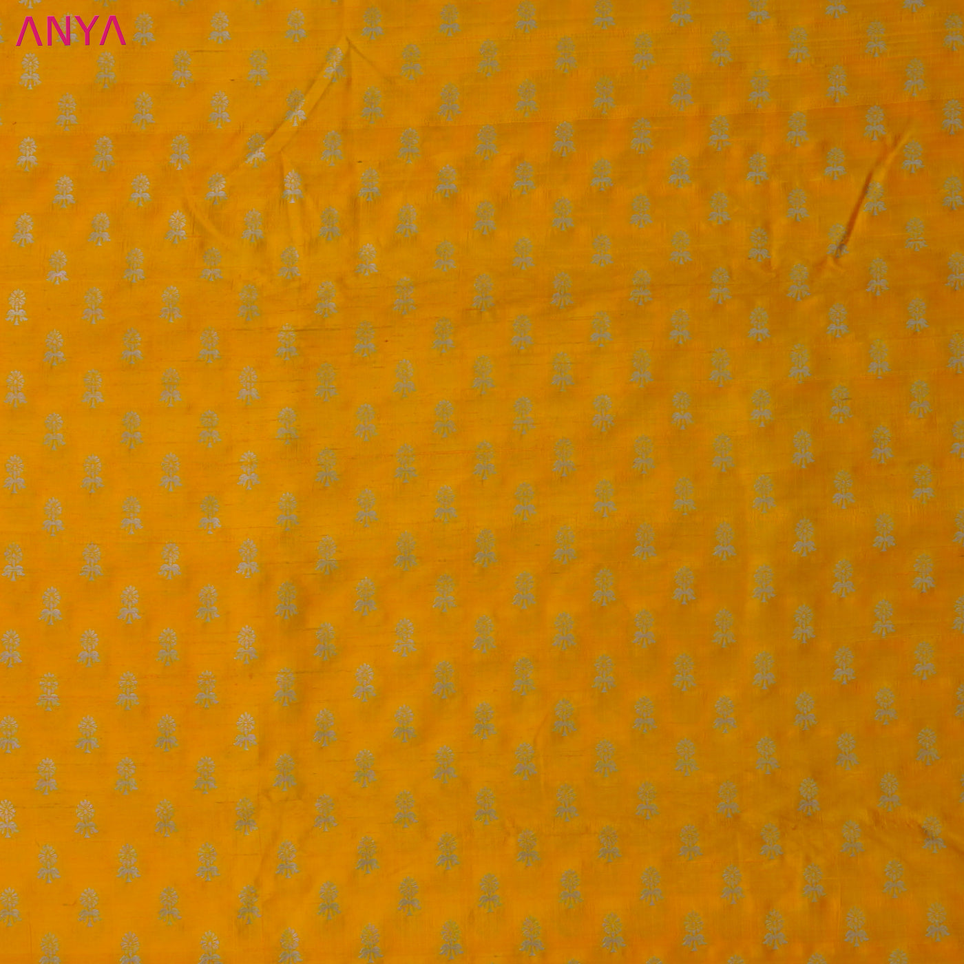 Yellow Tussar Raw Silk Fabric with Medium Zari Butta Design