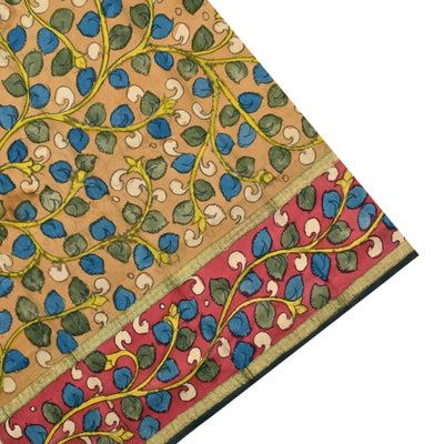 Mustard Pen Kalamkari Silk Saree