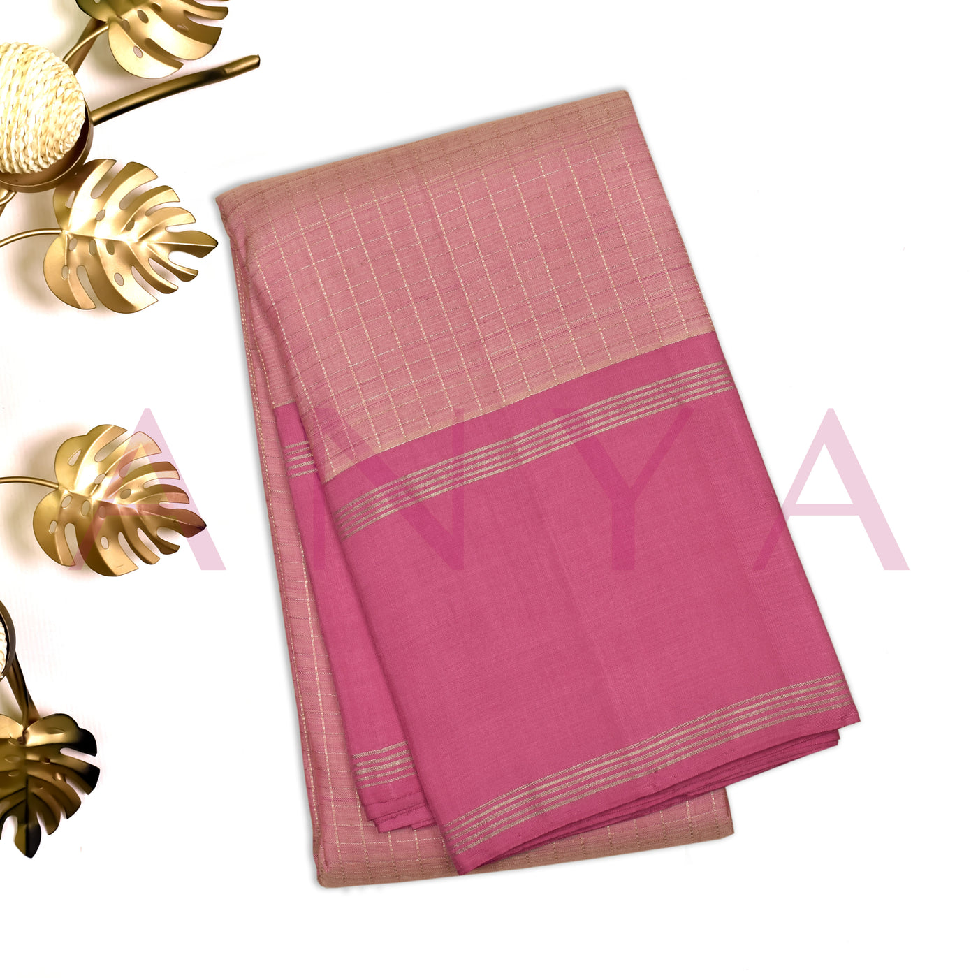 Pastel Pink Kanchi Silk Saree with Zari Checks Design