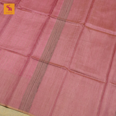 Pink Tussar Silk Saree with Horizontal Stripes Design