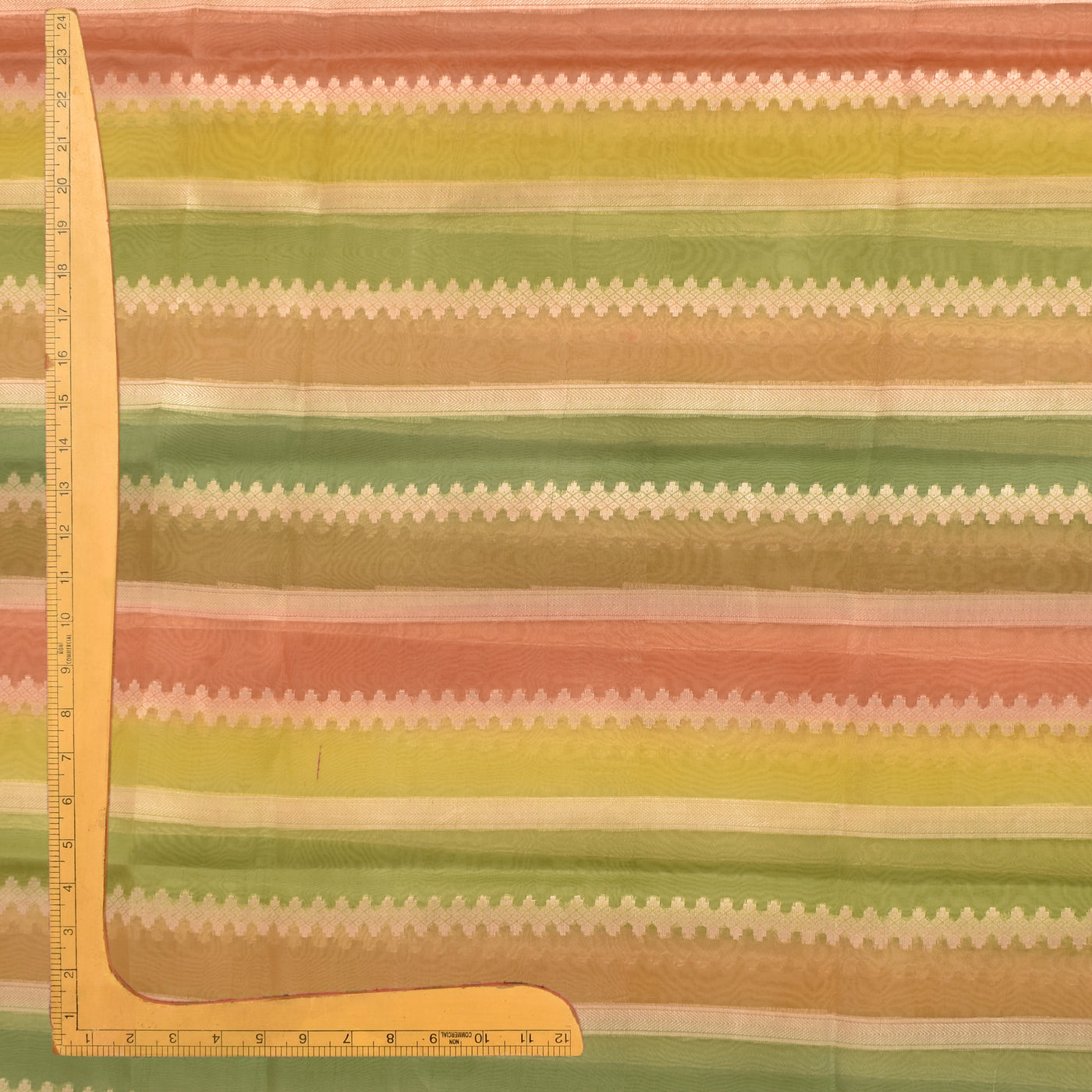 Multicolor Organza Fabric with Zig Zag and Stripes Design