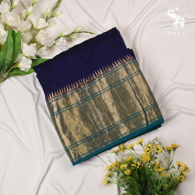 Ms Blue Bhandhini Silk Fabric with Rexona Blue Border Design