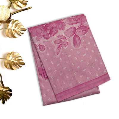 Onion Pink Tussar Silk Saree with Floral Printed Design