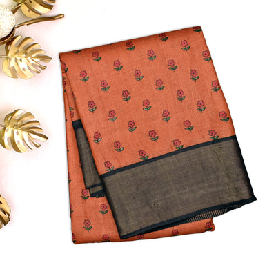 Orange Rust Tussar Silk Saree with Small Flower Printed Design