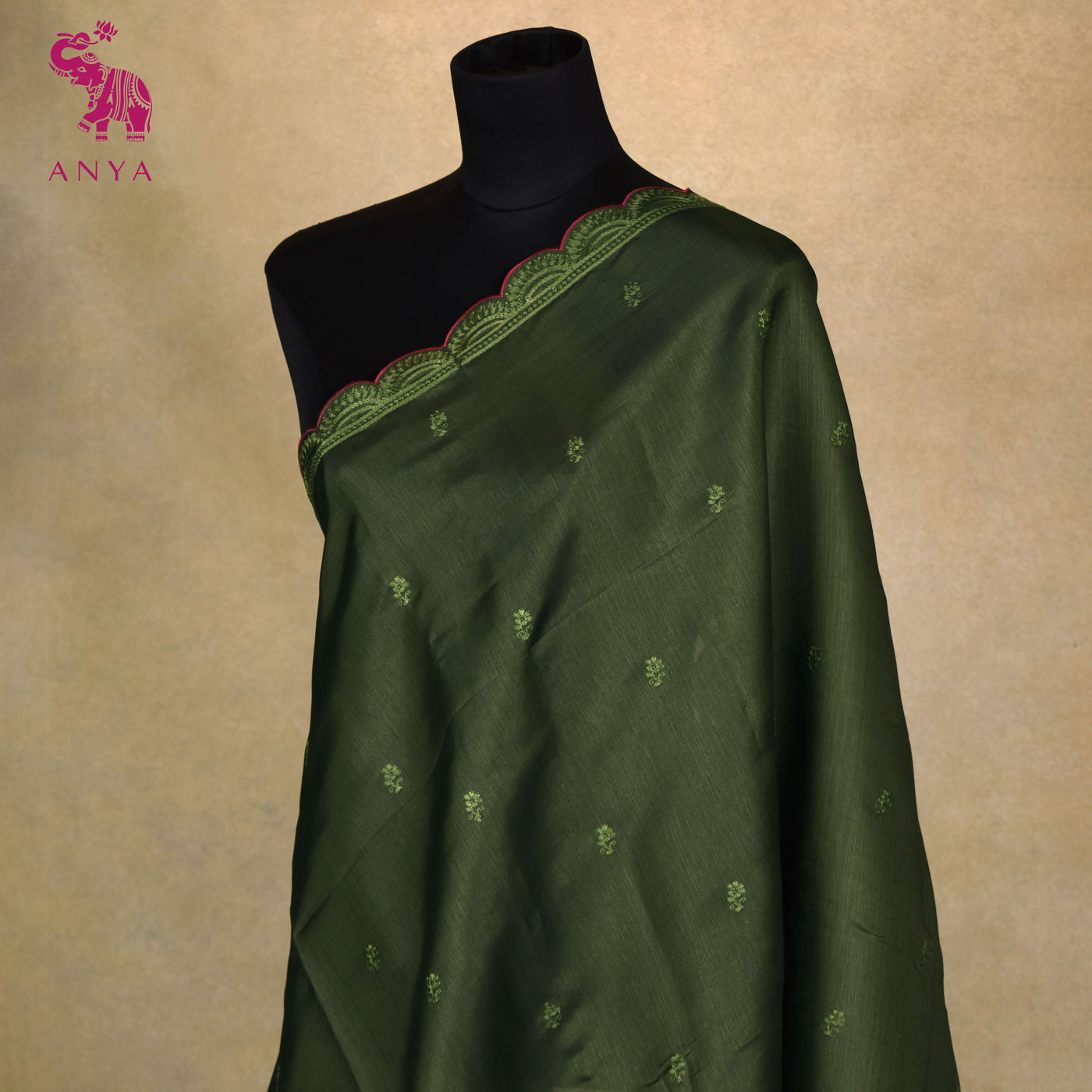 Chutney Green Fancy Saree with Small Floral Embroidery Design