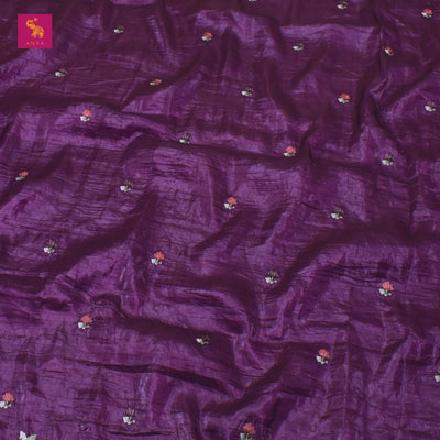 Magenta Fancy Tissue Saree with Small Flower Embroidery Design