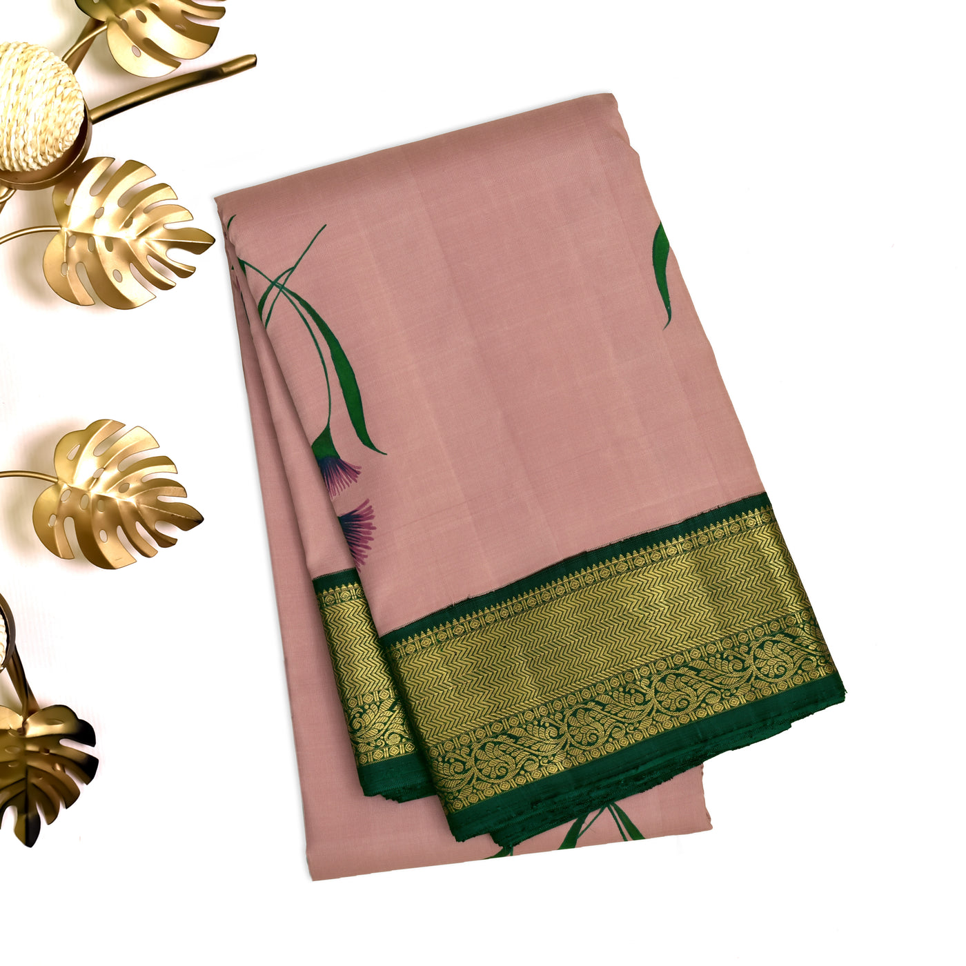 Onion Pink Hand Painted Kanchi Silk Saree with Floral Design