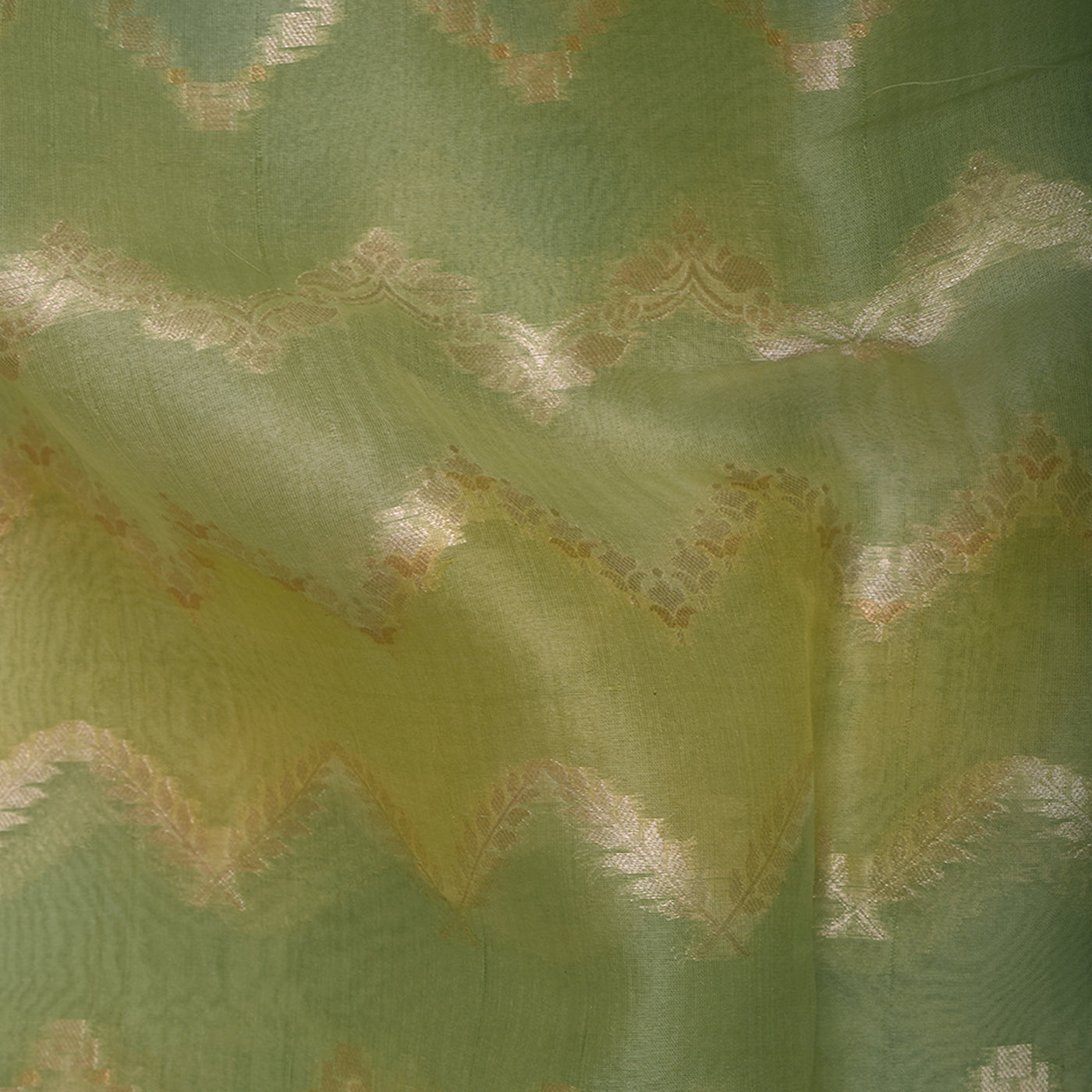 Apple Green Organza Fabric with Zig Zag Design