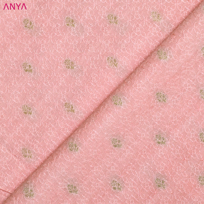 Peach Pink Banarasi Silk Fabric with Thread Zari Butta Design