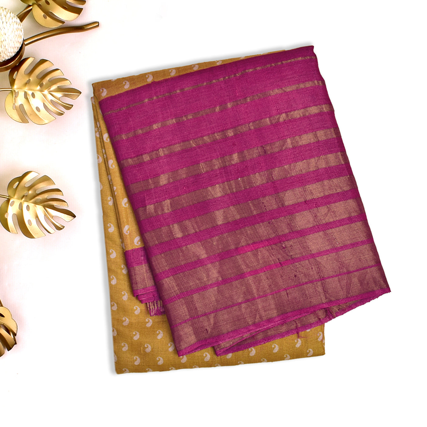 Oil Mustard Tussar Silk Saree with Small Mango Butta Design