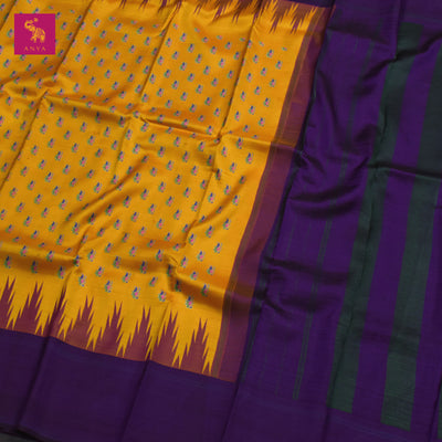 Oil Mustard Printed Kanchi Silk Saree with Floral Printed Design