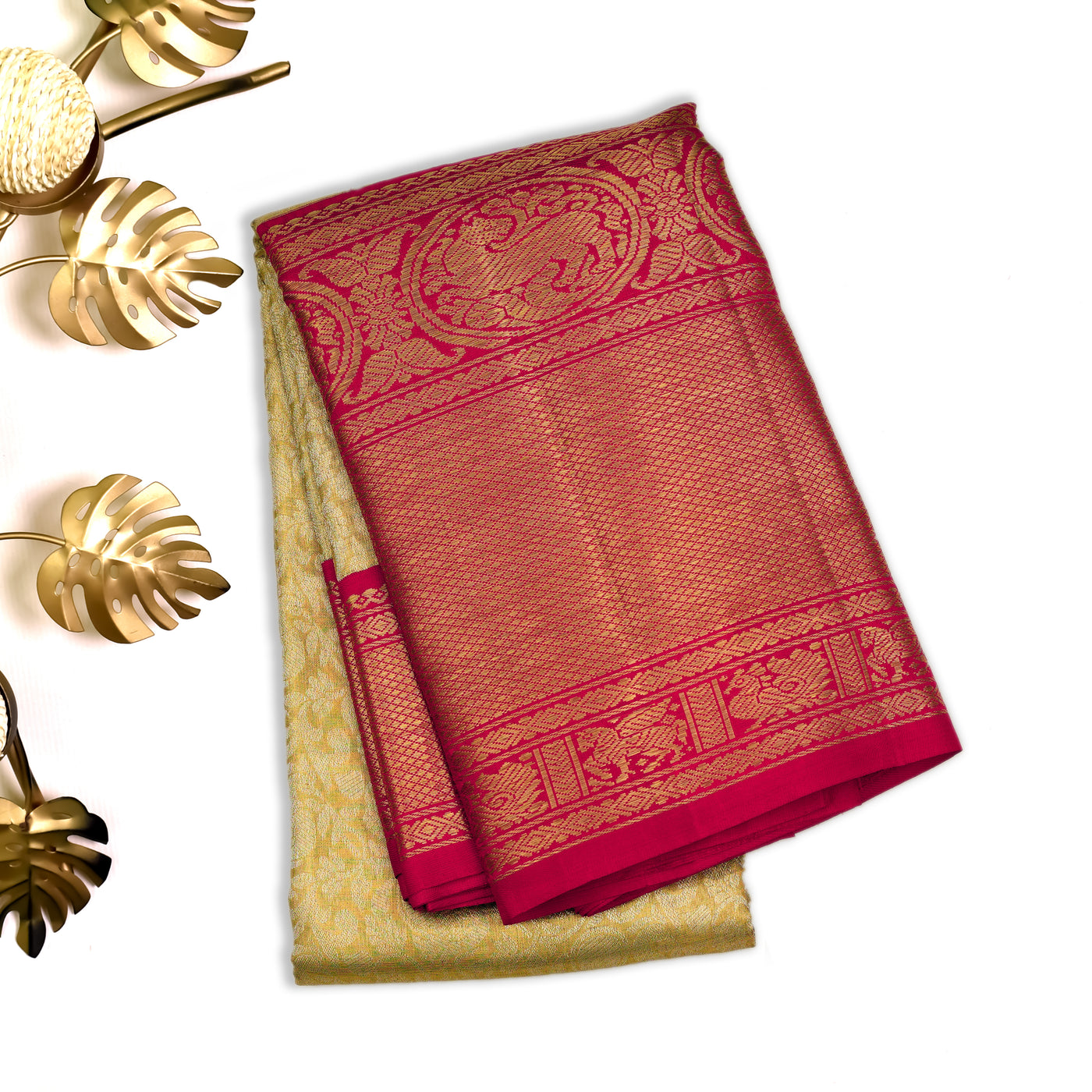 Mustard Kanchipuram Silk Saree with Creeper Design