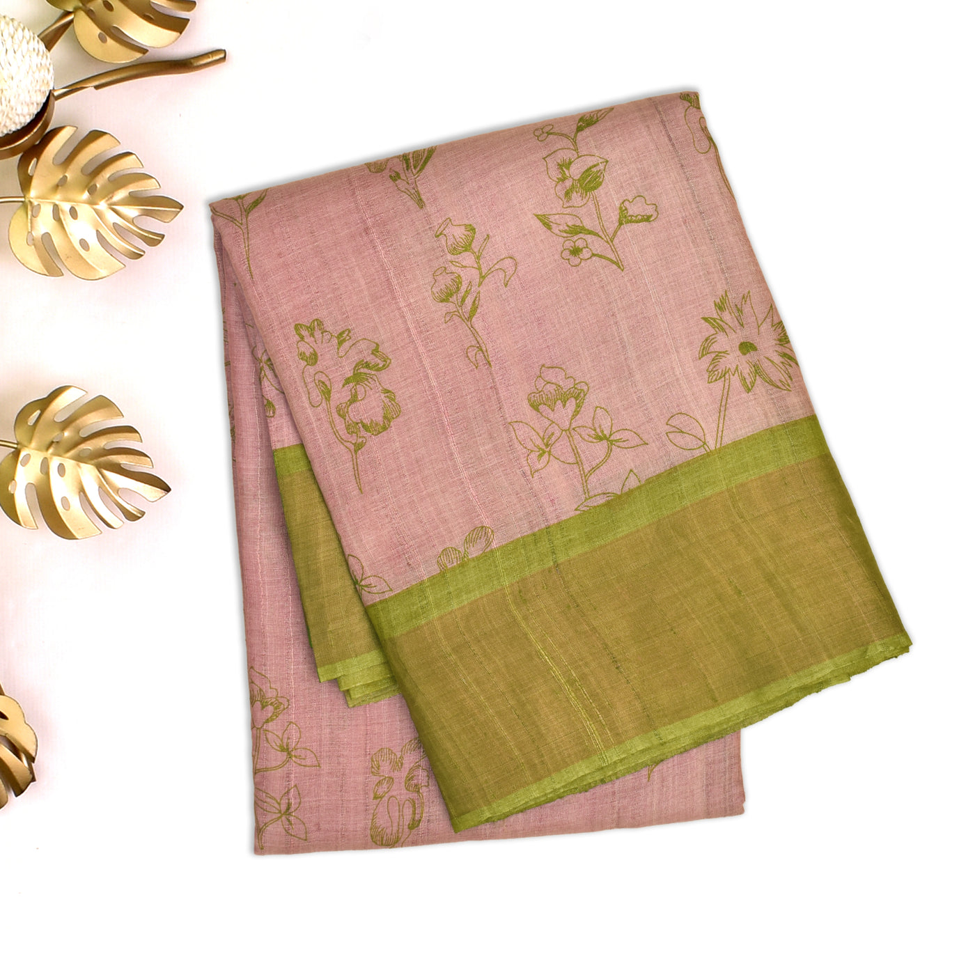 Onion Pink Tussar Silk Saree with Flower Butta Design