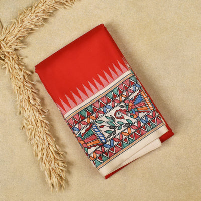 Red Madhubani Kanchi Silk Saree