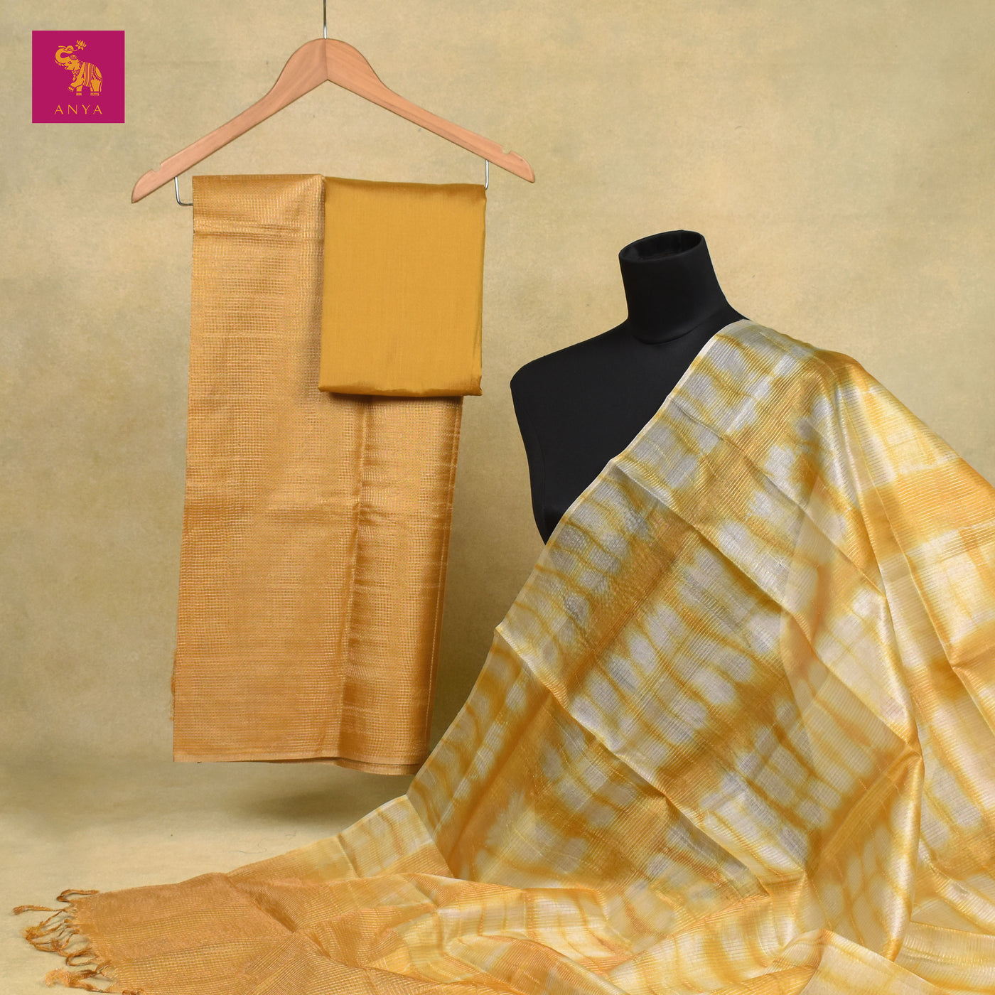 Mustard Tussar Silk Salwar with Zari Checks Design