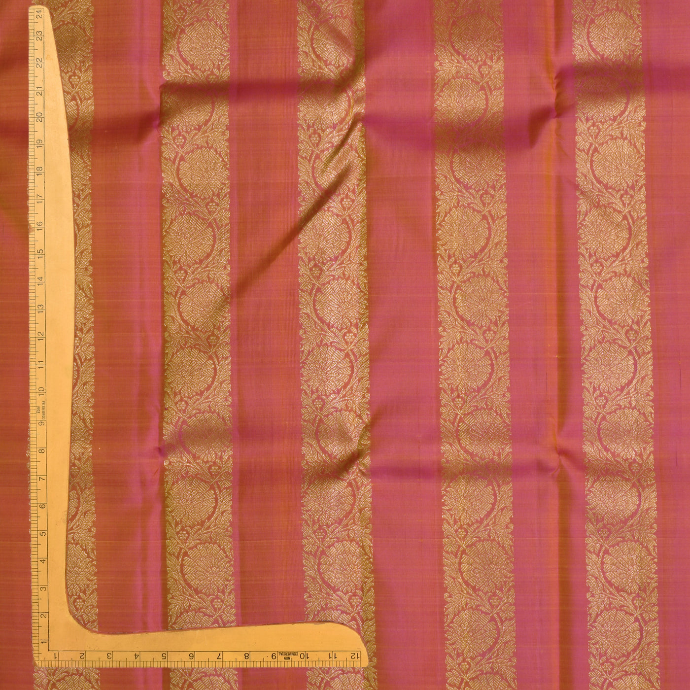 Peach Kanchi Silk Fabric with Kodi Creeper Design