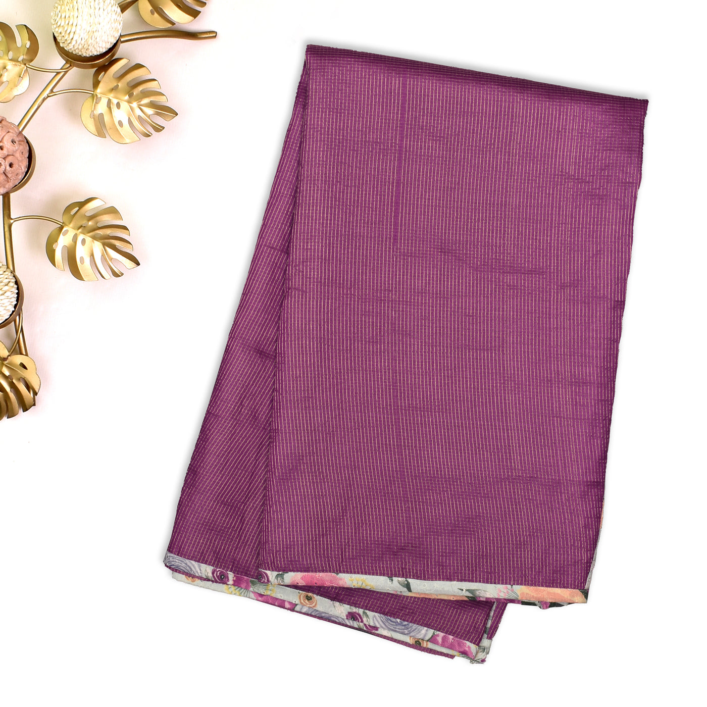 Purple Small Zari Checks Tussar Silk Saree with Green and Purple Hakoba Cotton Pallu
