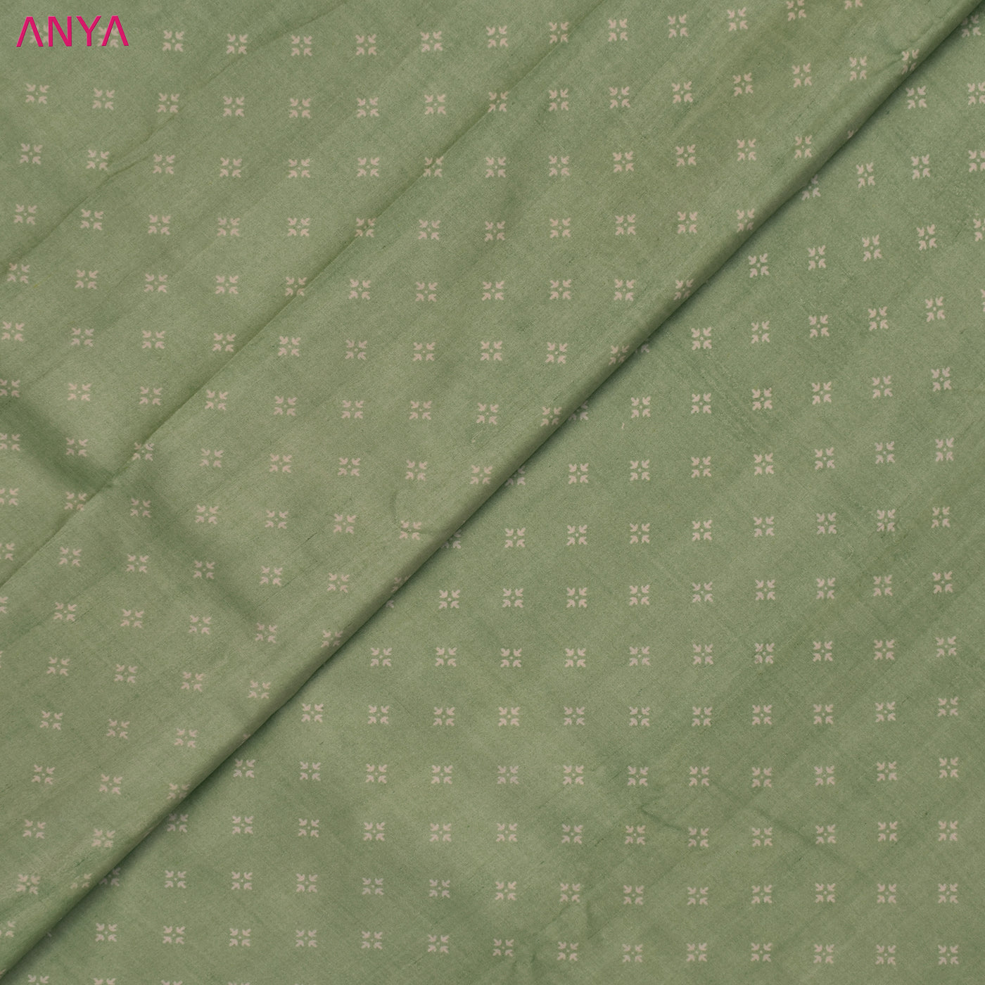 Mint Green Tussar Silk Fabric with Printed Design