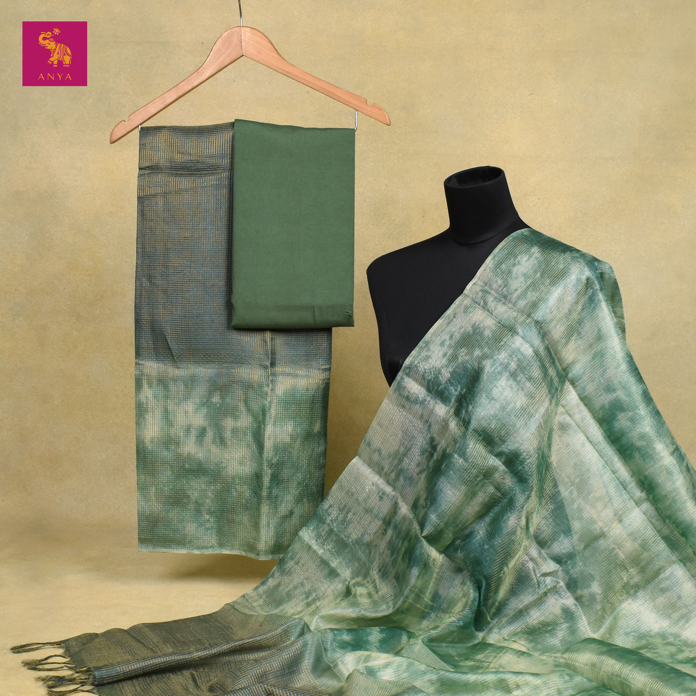 Green Tussar Silk Salwar with Zari Checks Design