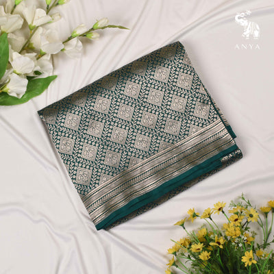 Bottle Green Banarasi Silk Saree with Creeper Design