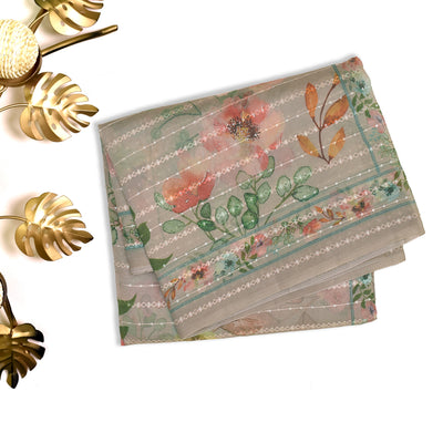 Olive Green Organza Silk Saree with Floral Sequins Design