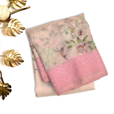Off White Organza Silk Saree with Floral Design