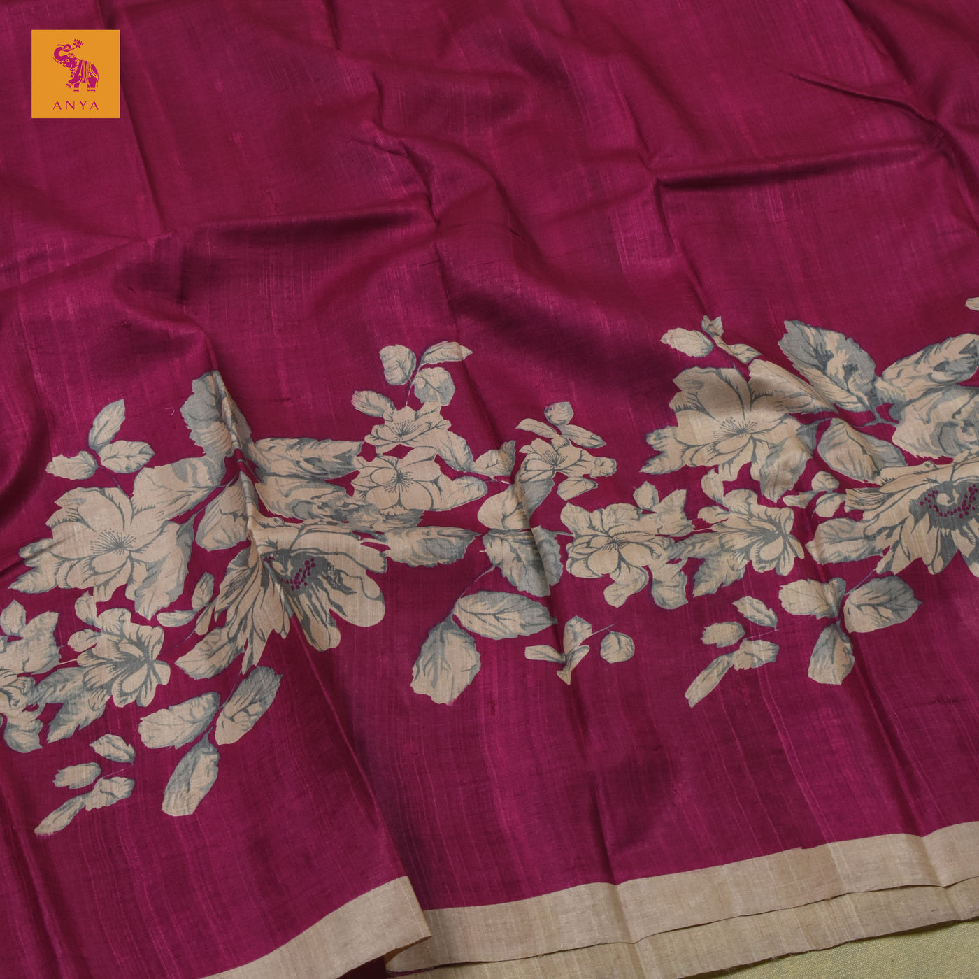 Rani Arakku Tussar Silk Saree with Floral Printed Design