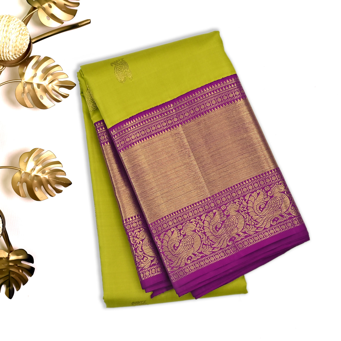 Samangha Green Kanchipuram Silk Saree with Annam Chakaram Design