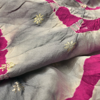 Grey Bandhani Silk Fabric with Zari Butta Design
