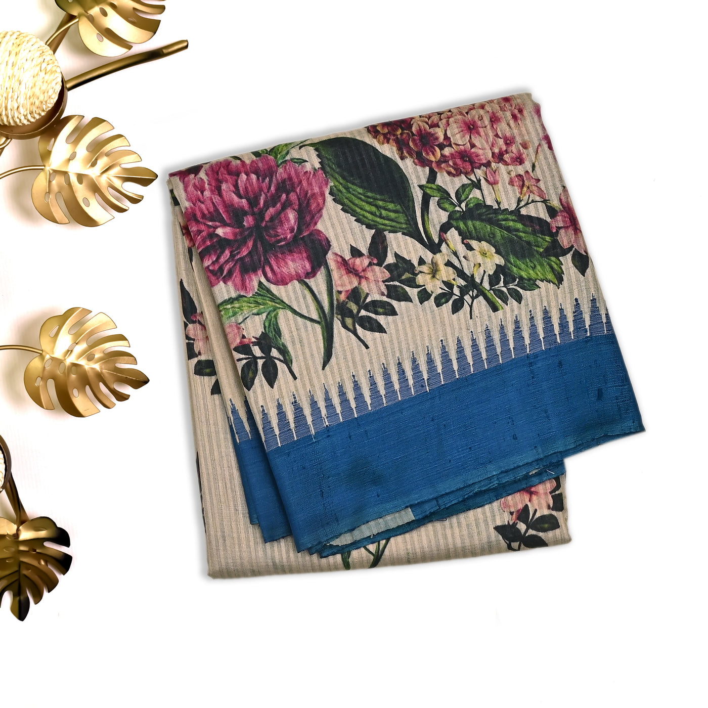 Off White Tussar Silk Saree with Floral Printed Design