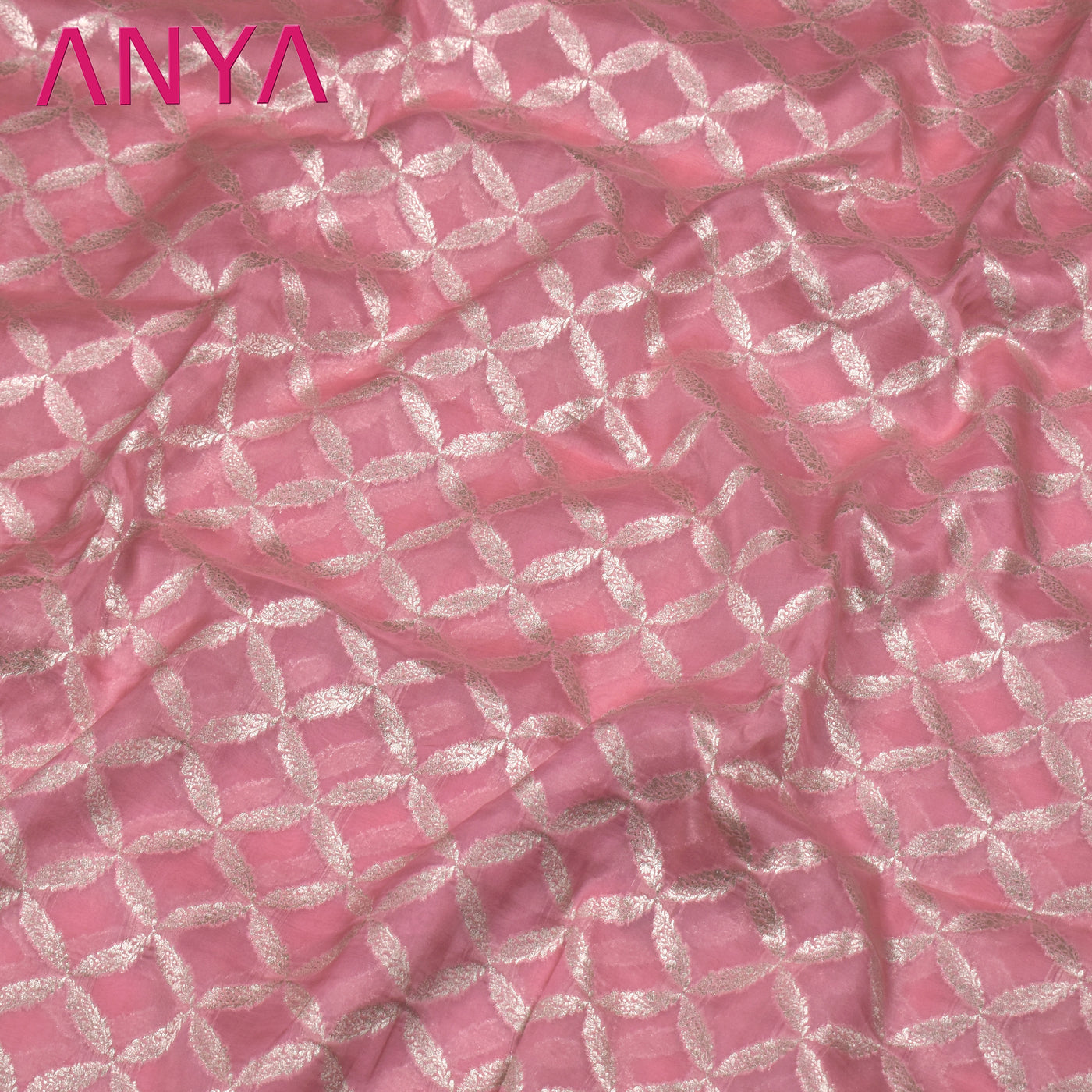 Onion Pink Organza Fabric with Diamond Cross Design