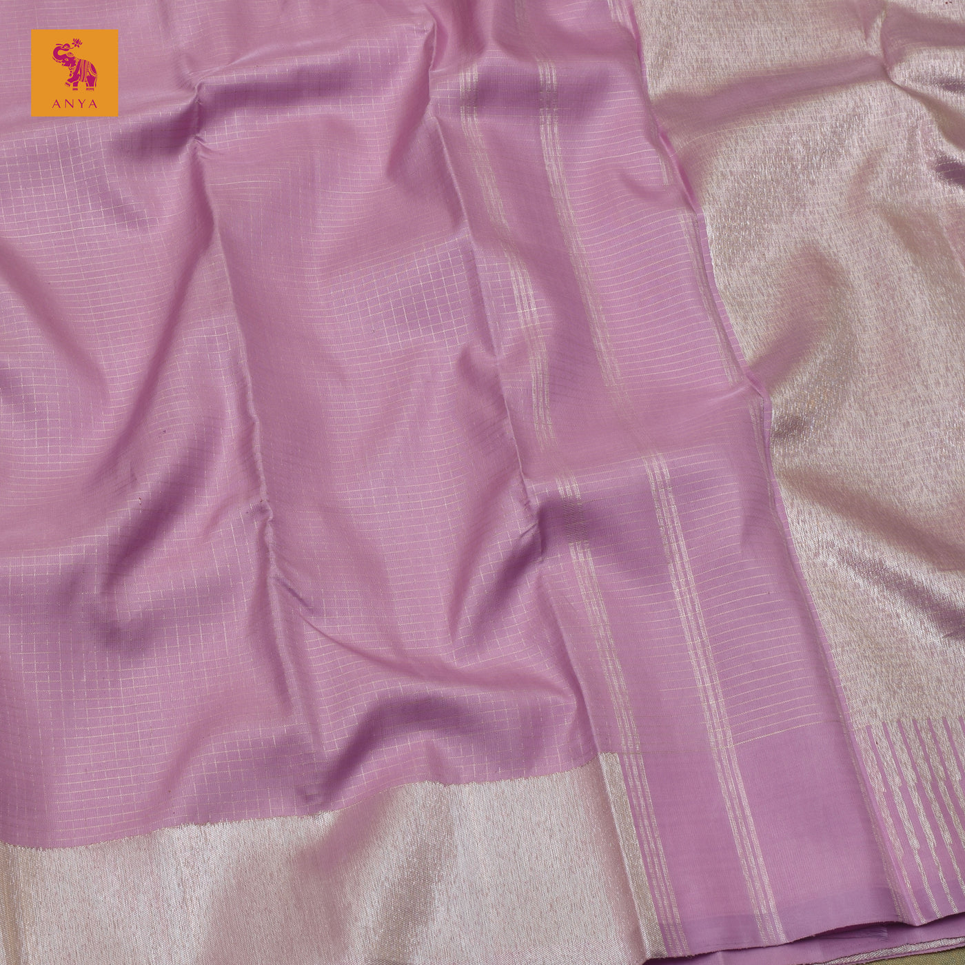 Lavender Kanchi Silk Saree with Small Zari Kattam Design