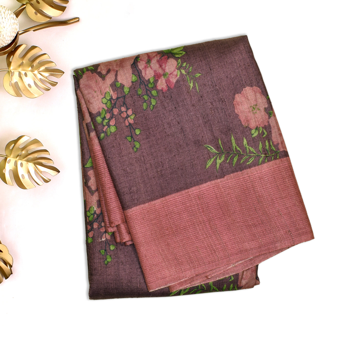 V Pakku Tussar Silk Saree with Floral Printed Design