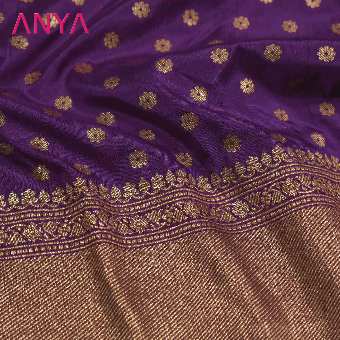 Violet Banarasi Silk Fabric with Kammalam Butta Design