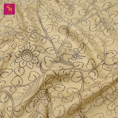 Off White Pen Kalamkari Kanchi Silk Fabric