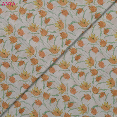 Light Grey Maheshwari Silk Fabric with Floral Design